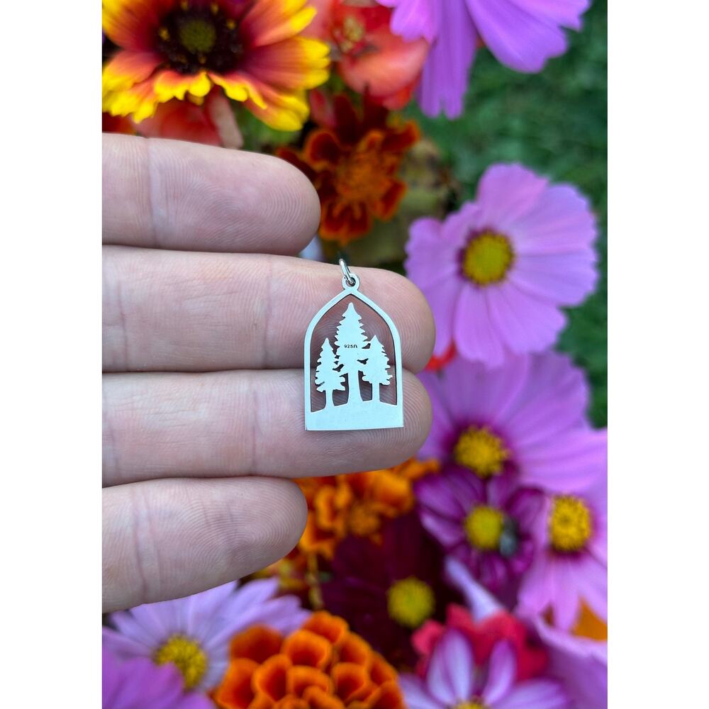 Sterling Silver Dimensional Pine Tree Forrest Cha… - image 4